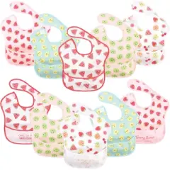 Hudson Baby Infant Girl Waterproof Polyester Bibs 10pk, Cute Fruit