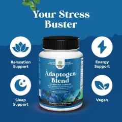 Adaptogen Blend Supplement, Adaptogens Supplement for Stress & Cortisol Management with Ashwagandha Rhodiola Rosea & Maca Root, Nature's Craft, 180ct