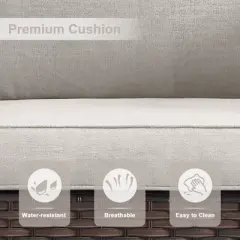 POCASSY 68.5" Outdoor Wicker Couch with Metal Armrest, 3-Seater Couch with Square Armrest Patio Furniture Sofa for Porch Balcony, Blue