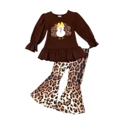 Girls Feast Your Eyes Leopard Flair Legging Set Mia Belle Girls, Brown, 10
