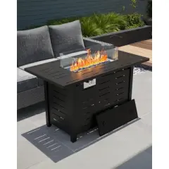 Rectangular Gas Fire Pit Table &ndash; Double-Door Storage, CSA-Certified, Waterproof for Patio/Deck/Garden