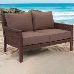 Courtyard Casual Buena Vista II Loveseat Stained Eucalyptus Wood KD  Sunbrella Fabric