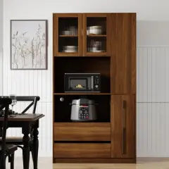 Lycvki 70.87" Tall Kitchen Pantry Cabinet with Pull-out Storage Shelf and Glass Door