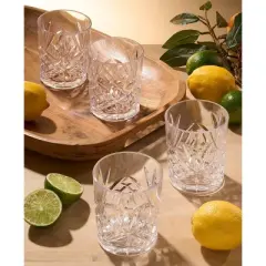 Godinger Silver Set of 4 Dublin Acrylic Double Old Fashion Glasses: Hand Wash, 12 oz Capacity, Clear Drinkware for All Ages