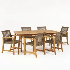Christopher Knight Home Botsford Outdoor Acacia Wood and Wicker 7 Piece Dining Set, Teak/Mixed Mocha