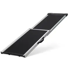 DOMETOUR Pet Ramp Ladder Foldable Aluminum Step Ramp Dog Ramp Climbing Ladder with PVC Handle Non-slip Foot Mats for Most Sized Dogs Black