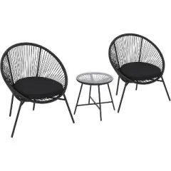 3-Piece Outdoor Seating Acapulco Chair, Modern Patio Furniture Set, Glass Top Table and 2 Chairs, Indoor and Outdoor Conversation Bistro Set