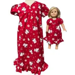 Doll Clothes Superstore Size 5 Matching Girl And Doll Nightgown With Red Kitty Print