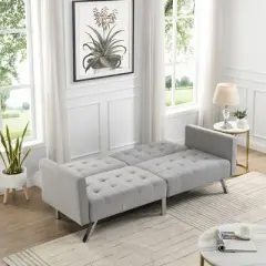 Sofa Bed Convertible Folding Light Gray Lounge Couch Loveseat Sleeper Sofa Armrests Living Room Bedroom Apartment Reading Room