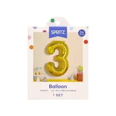 34" Number 3 Foil Balloon - Spritz&trade;: Gold Birthday Decoration, Solid Pattern, All Ages