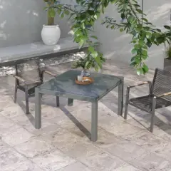 Syemin Patio End Table, Rectangular Outdoor Dining Table with All-Weather Faux Wood Top for Garden, Lawn, Patio, Gray, 30.5"*82.7"*37.4"