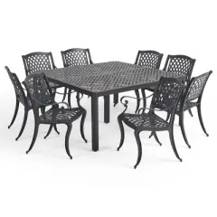 Christopher Knight Home Cayman Outdoor 9 Piece Traditional Cast Aluminum Mesh Dining Set with 61.25" Round Woven Table