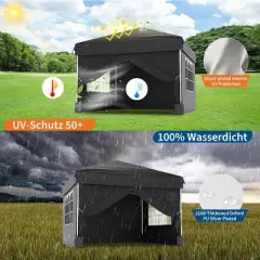 10x10 FT Portable Pop Up Canopy Tent with 4 Removable Waterproof Sidewalls, Easy Setup Outdoor Shelter for Beach, Camping, Backyard