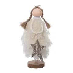 Transpac Small Plush Frosted Angel with Star Decorative Figurine for Christmas Blue Tabletop Decor Soft Foam Gift
