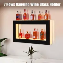 LED Lighted Liquor Bottle Display, Square 3-Step 48-Inch Wall Mounted Acrylic Liquor Shelf with Remote & App Control