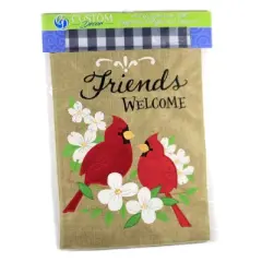 Home & Garden Burlap Cardinal Friends Flag  -  One Garden Flag 18 Inches -  Applique Embroidered  -  4321Fm  -  Polyester  -  Red