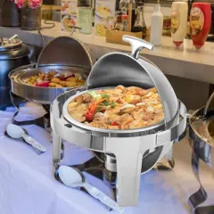 GustoWave Roll Top Chafing Dish Buffet Set - 6 Qt Stainless Steel Chafer with Warming & Cooling Tray - Smooth Quiet Operation for Weddings,Catering