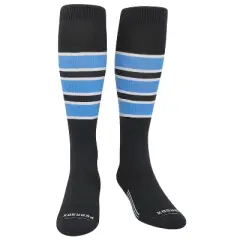 PEAR SOX Striped OTC Baseball, Softball, Football Socks - Black, White, Sky Blue (C)