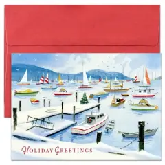 Masterpiece Studios Holiday Collection 16-Count Boxed Christmas Cards with Envelopes, 5.6" x 7.8", Snowy Harbor (965300)