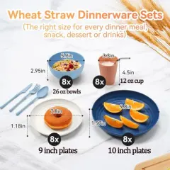 Itopfox 64-Piece Wheat Straw Dinnerware Set - Unbreakable, Reusable Plates, Bowls, Cups & Utensils, Microwave & Dishwasher Safe, Perfect for Home