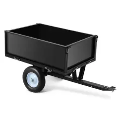 500lb Dump Cart 11.4 Cu Ft Steel Tow Trailer Removable Sides for ATV Lawn Tractor Mower Black