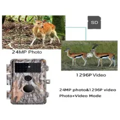BlazeVideo 24MP 1296P Waterproof Trail, Game, Video Camera with Stealthy Camouflage, Night Vision, No Glow, Motion Activated for Hunting and Security