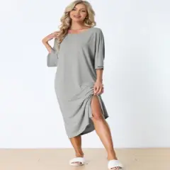 cheibear Womens Sleepshirt Nightshirt 3/4 Sleeve Nightgown Sleep Shirt Dress
