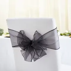 Sparkle and Bash 25 Pack Black Organza Ribbon Chair Bows for Wedding, Baby Shower, Birthday Party Decorations