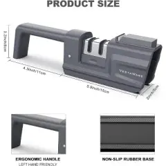 3-in-1 Knife Sharpeners - Foldable Handle, Gray - Blade and Scissor Sharpening Tool with Sharpener Stone