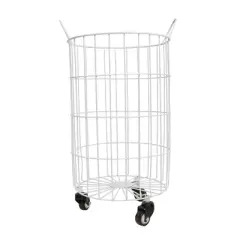 White Metal Rolling Basket - Foreside Home & Garden