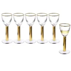 Classic Touch Set of 6 Stemmed Liquor Glasses with Gold Stem and Rim