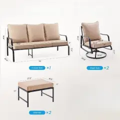 DSVIMOY Patio 5-Piece Sofa Set with two Outdoor Swivel Chairs, Outdoor Furniture with Armrest sofa, Beige, 30"*23.8"*30.7"