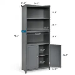 Costway Bookcase Shelving Storage Wooden Cabinet Unit Standing Bookcase W/Doors Gray