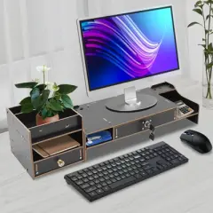 YIYIBYUS Desktop Organizer Rack, Computer Monitor Stand with Lockable Drawer, Monitor Stand