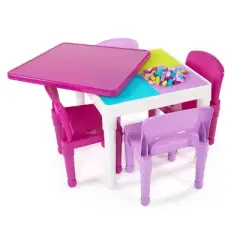 5pc 2 in 1 Square Plastic Activity Table and Chair Set Pink/Purple - Humble Crew