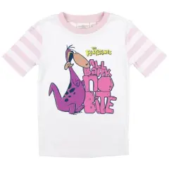 The Flintstones Dino All Bark No Bite Youth Girls Pink & White Striped Sleep Set