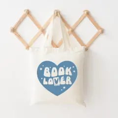 City Creek Prints Book Lover Blue Heart Canvas Tote Bag - 15x16 - Natural