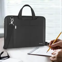 Ferkurn Laptop Case Bag 17 17.3 inch Women Men Computer Sleeve with Shoulder Strap ,Waterproof Briefcase with Handle,Black