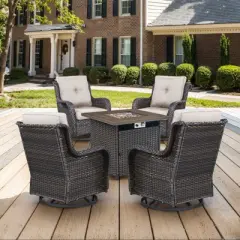 POCASSY Patio Furniture Set with 30" Propane Fire Pit Table, Patio Swivel Rocking Glider Chairs Set of 4 with PE Wicker and Square Firepit Table