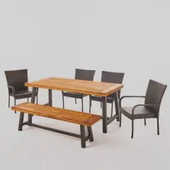 Cooper 6pc Acacia Wood and Wicker Dining Set - Brown - Christopher Knight Home