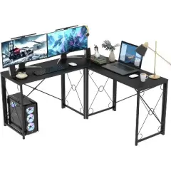 VECELO L-shaped Corner Computer Desk Home Office Writing Workstation, 59 inch Gaming Table