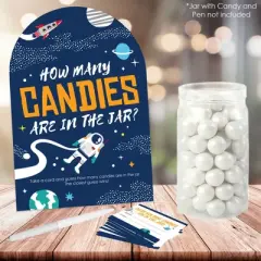 Big Dot of Happiness Blast Off to Outer Space How Many Candies Rocket Ship Baby Shower or Birthday Party Game 1 Stand and 40 Cards Candy Guessing Game