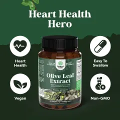 Olive Leaf Extract Capsules, High Strength Antioxidant Supplement with Pure Olive Leaf with 20% Oleuropein for Heart Health, Nature's Craft, 30ct