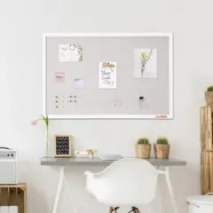 VEVOR 36"x24" White Cork Board with Linen Surface &ndash; Stylish Wall-Mounted Bulletin Board, Elegant & Functional Noticeboard