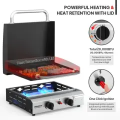 ROVSUN 2-4 Burner Propane Gas Griddle with Ignition and Regulator, 20000-40000BTU Potatble Grill for Backyard Patio Outdoor Cooking BBQ