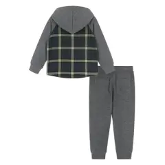 Andy & Evan  Infant  Boys Green Plaid Hooded Flannel Buttondown Set