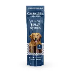 Country Living 12&rdquo; Bully Sticks for Dogs &ndash; Standard &ndash; 5 Count Bag &ndash; All-Natural, Single-Ingredient, Long-Lasting Dog Chews