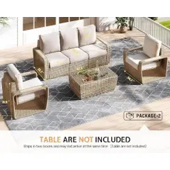 AMERLIFE 3-Piece Outdoor Patio Furniture Set, 82" Rattan Sofa & 2 Wicker Chairs