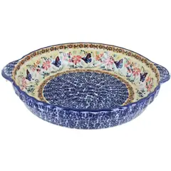 Blue Rose Polish Pottery Z148 Manufaktura Pie Plate With Handles