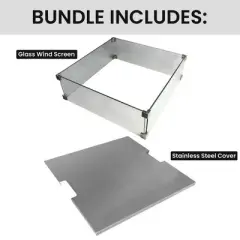 Elementi Manhattan 2Pc Fire Pit Accessories Set &ndash; Includes Glass Wind Screen & Stainless Steel Lid